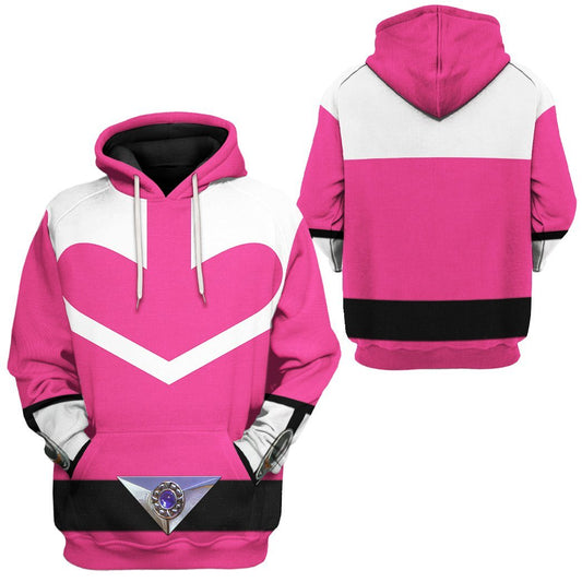 Power Ranger Hoodie Pink Power Rangers Time Force Hoodie Pink White Unisex - Cozy Hoodie For Cold Weather