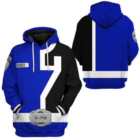 Power Ranger Hoodie Blue S.P.D Power Ranger Hoodie Blue Black Unisex - Cozy Hoodie For Cold Weather