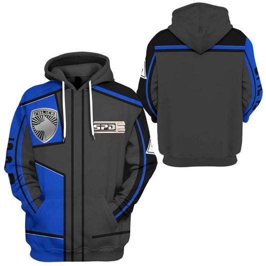 Power Ranger Hoodie Power Rangers S.P.D Blue Uniform Hoodie Blue Black Unisex - Cozy Hoodie For Cold Weather