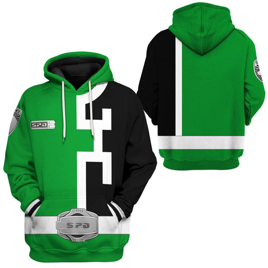 Power Ranger Hoodie Green S.P.D Power Ranger Hoodie Green Black Unisex - Cozy Hoodie For Cold Weather