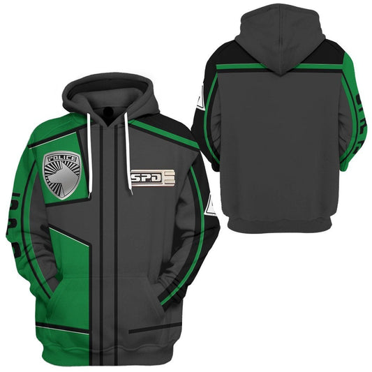 Power Ranger Hoodie Power Rangers S.P.D Green Uniform Hoodie Green Black Unisex - Cozy Hoodie For Cold Weather