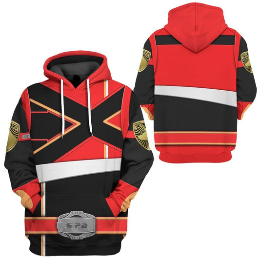 Power Ranger Hoodie Red S.P.D Power Ranger Soul Of The Dragon Hoodie Red Black Unisex - Cozy Hoodie For Cold Weather