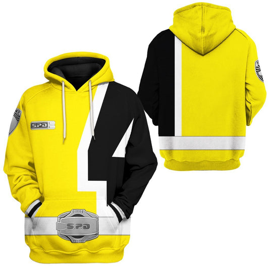 Power Ranger Hoodie Yellow S.P.D Power Ranger Hoodie Yellow Black Unisex - Cozy Hoodie For Cold Weather