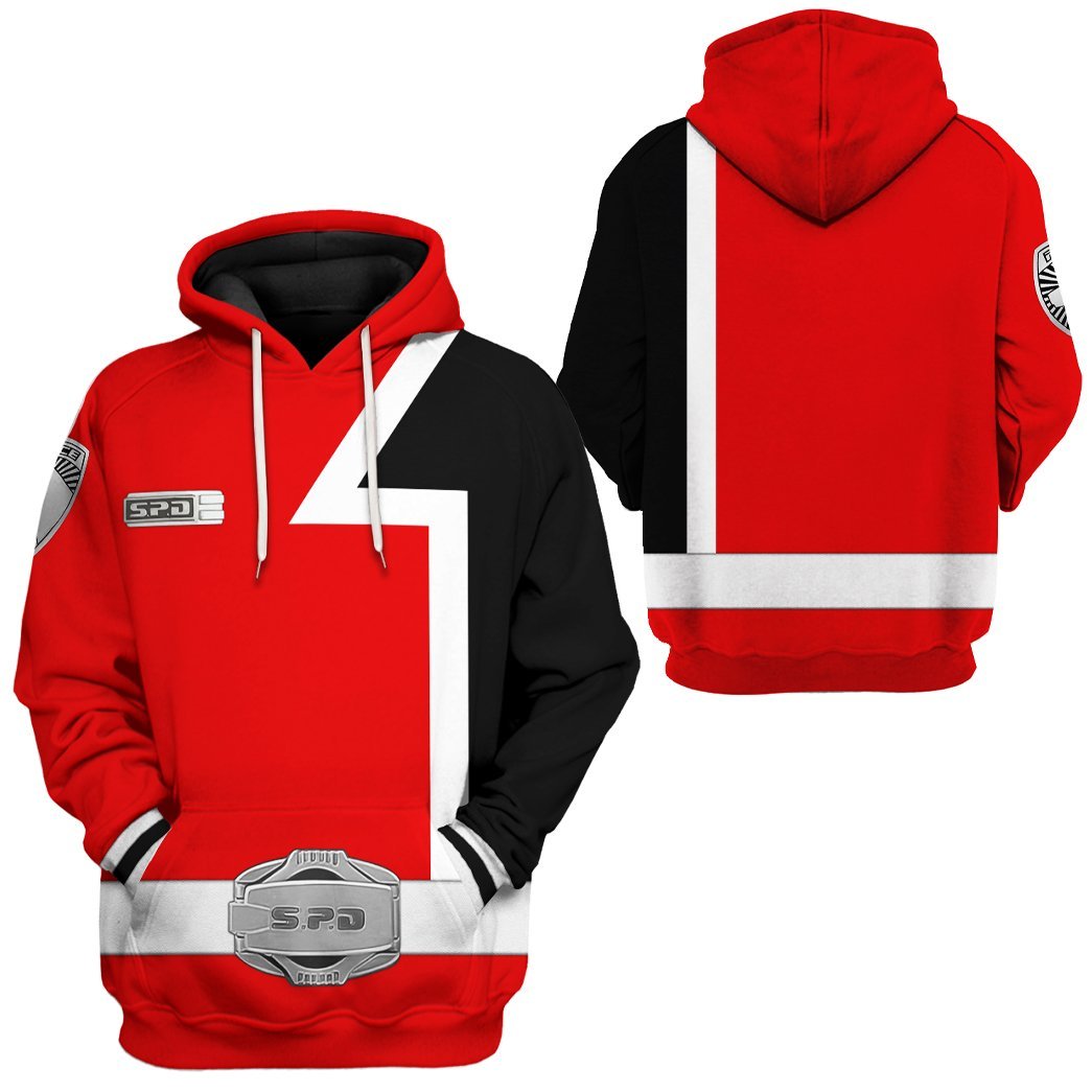 Power Ranger Hoodie Red S.P.D Power Ranger Hoodie Red Black Unisex - Cozy Hoodie For Cold Weather