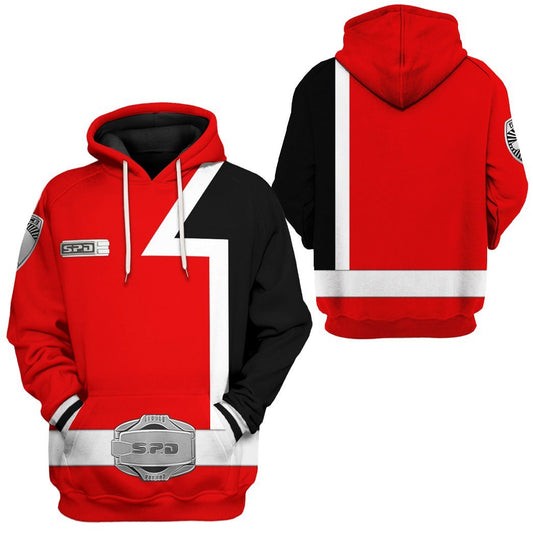 Power Ranger Hoodie Red S.P.D Power Ranger Hoodie Red Black Unisex - Cozy Hoodie For Cold Weather