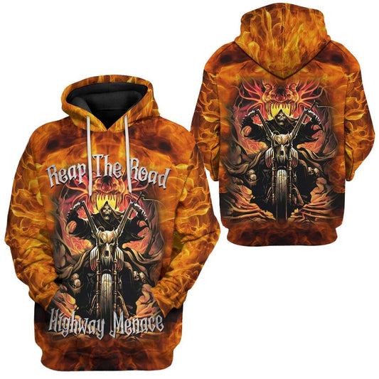 Motorcycle Hoodie Reap The Road Highway Menace Hoodie Orange Unisex - Cozy Hoodie For Cold Weather