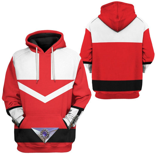 Power Ranger Hoodie Red Power Rangers Time Force Hoodie Red White Unisex - Cozy Hoodie For Cold Weather
