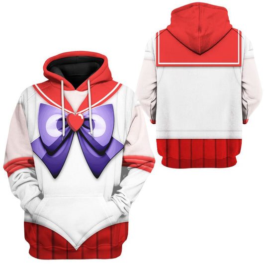 Sailor Moon Hoodie Sailor Mars Suit Costume T-Shirt White Red Unisex - Trendy Gift For Men & Women