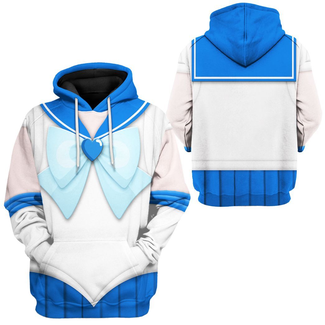 Sailor Moon Hoodie Sailor Mercury Suit Costume T-Shirt White Blue Unisex - Trendy Gift For Men & Women