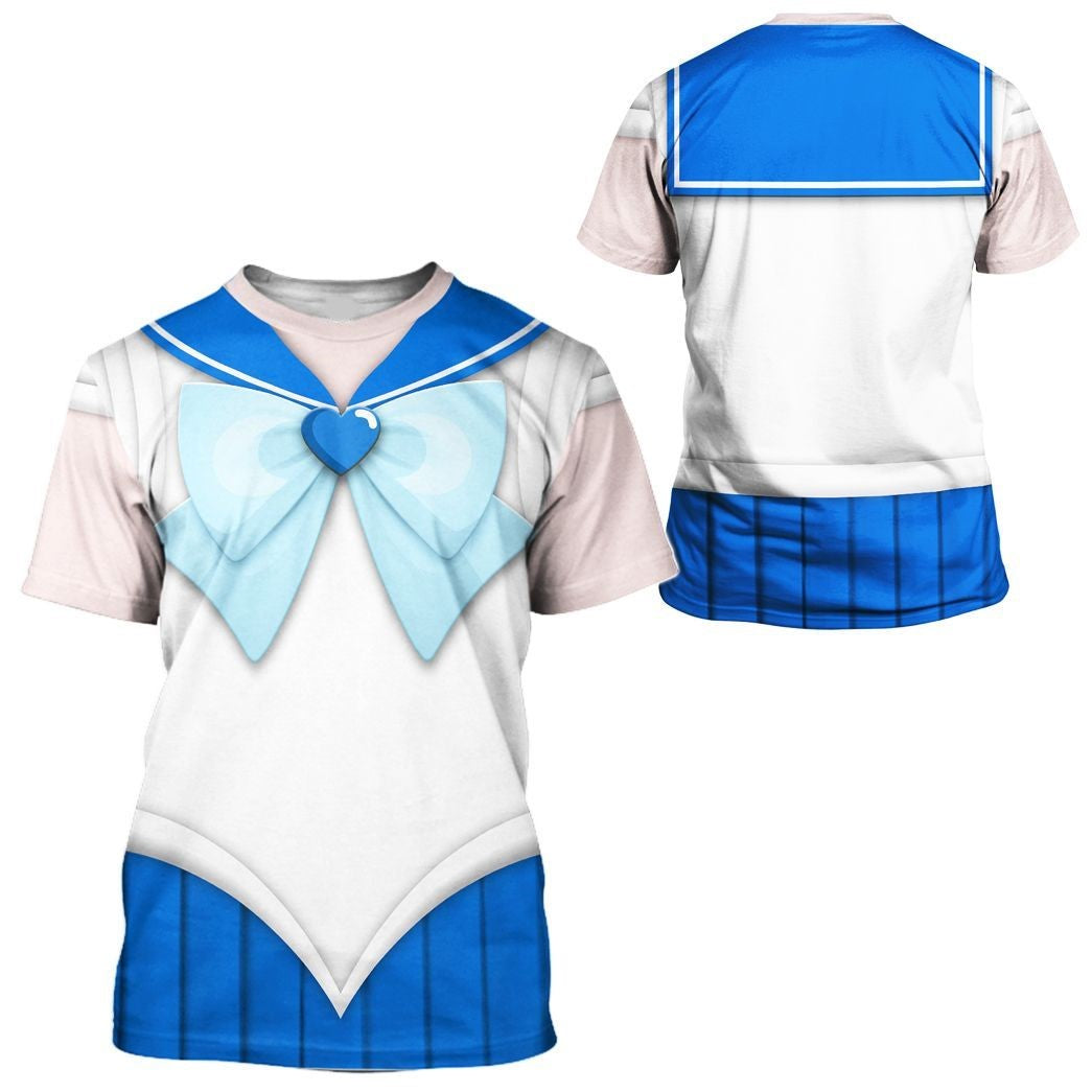 Sailor Moon Hoodie Sailor Mercury Suit Costume T-Shirt White Blue Unisex - Trendy Gift For Men & Women