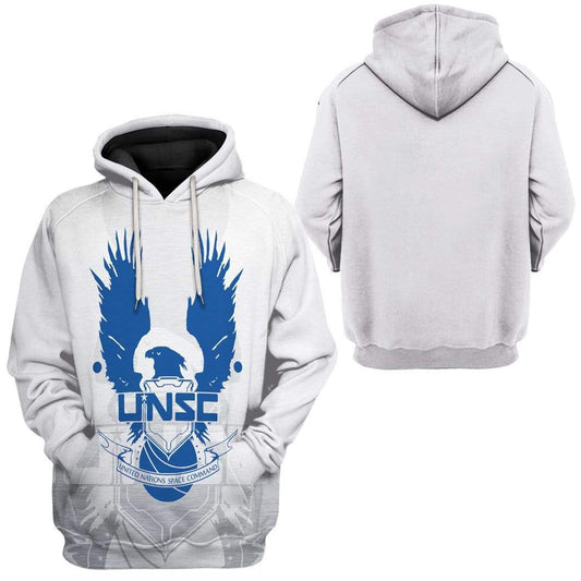 Halo Hoodie Unsc Logo Halo Infinite Hoodie White Blue Unisex - Cozy Hoodie For Cold Weather