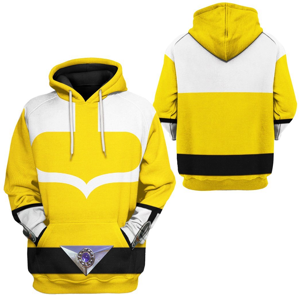 Power Ranger Hoodie Yellow Power Rangers Time Force Hoodie Yellow White Unisex - Cozy Hoodie For Cold Weather