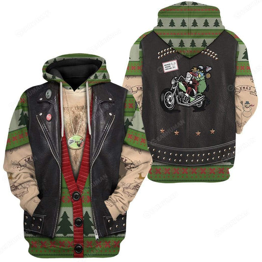 Motorcycle Hoodie Santa Drives A Motorbike Costume T-Shirt Colorful Unisex - Trendy Gift For Men & Women