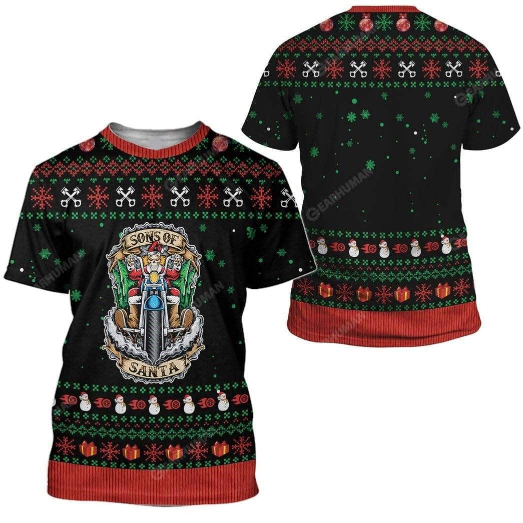 Motorcycle Hoodie Sons Of Santa Skeleton Biker T-Shirt Black Unisex - Trendy Gift For Men & Women