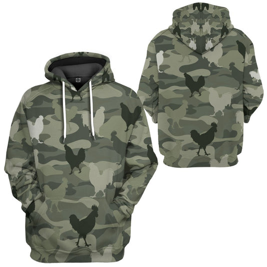Chicken Hoodie Chicken Silhouette Camouflage Pattern Hoodie Green Unisex - Cozy Hoodie For Cold Weather