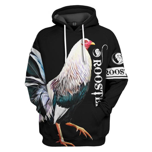 Chicken Hoodie Gray Rooster Graphic Pattern Hoodie Black Unisex - Cozy Hoodie For Cold Weather