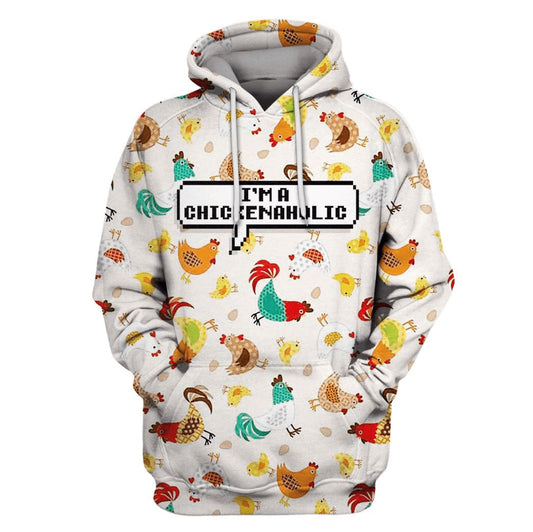 Chicken Hoodie I'M A Chickenaholic Chicken Pattern Hoodie Colorful Unisex - Cozy Hoodie For Cold Weather