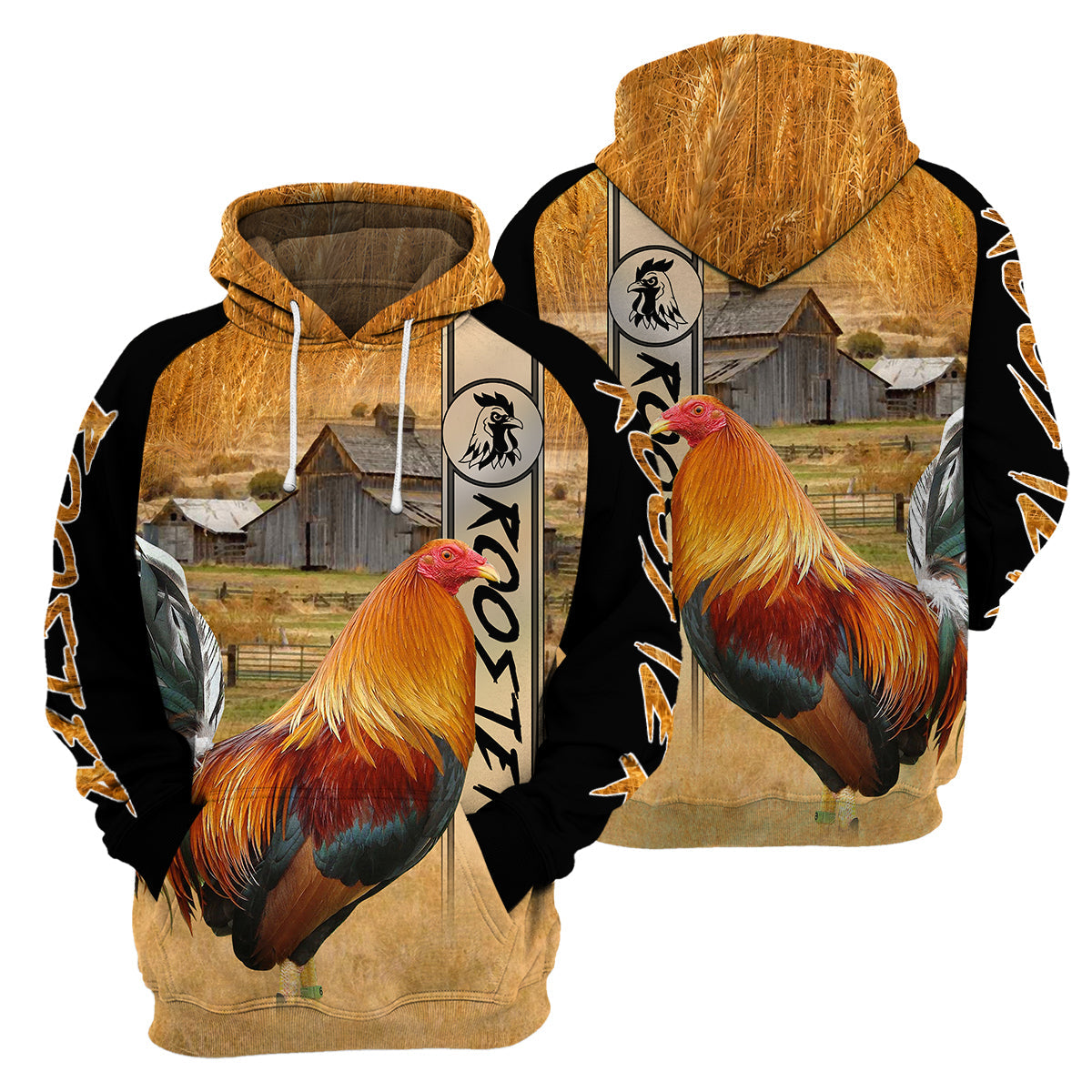 Chicken Hoodie Rooster In The Farm Graphic Hoodie Black Brown Unisex - Cozy Hoodie For Cold Weather