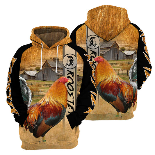 Chicken Hoodie Rooster In The Farm Graphic Hoodie Black Brown Unisex - Cozy Hoodie For Cold Weather