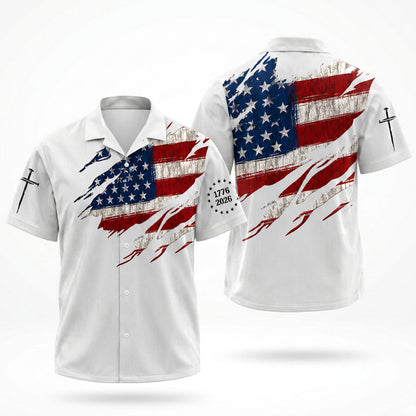 American Flag Hawaiian Shirt Patriotic USA 1776 2026 Freedom Gift