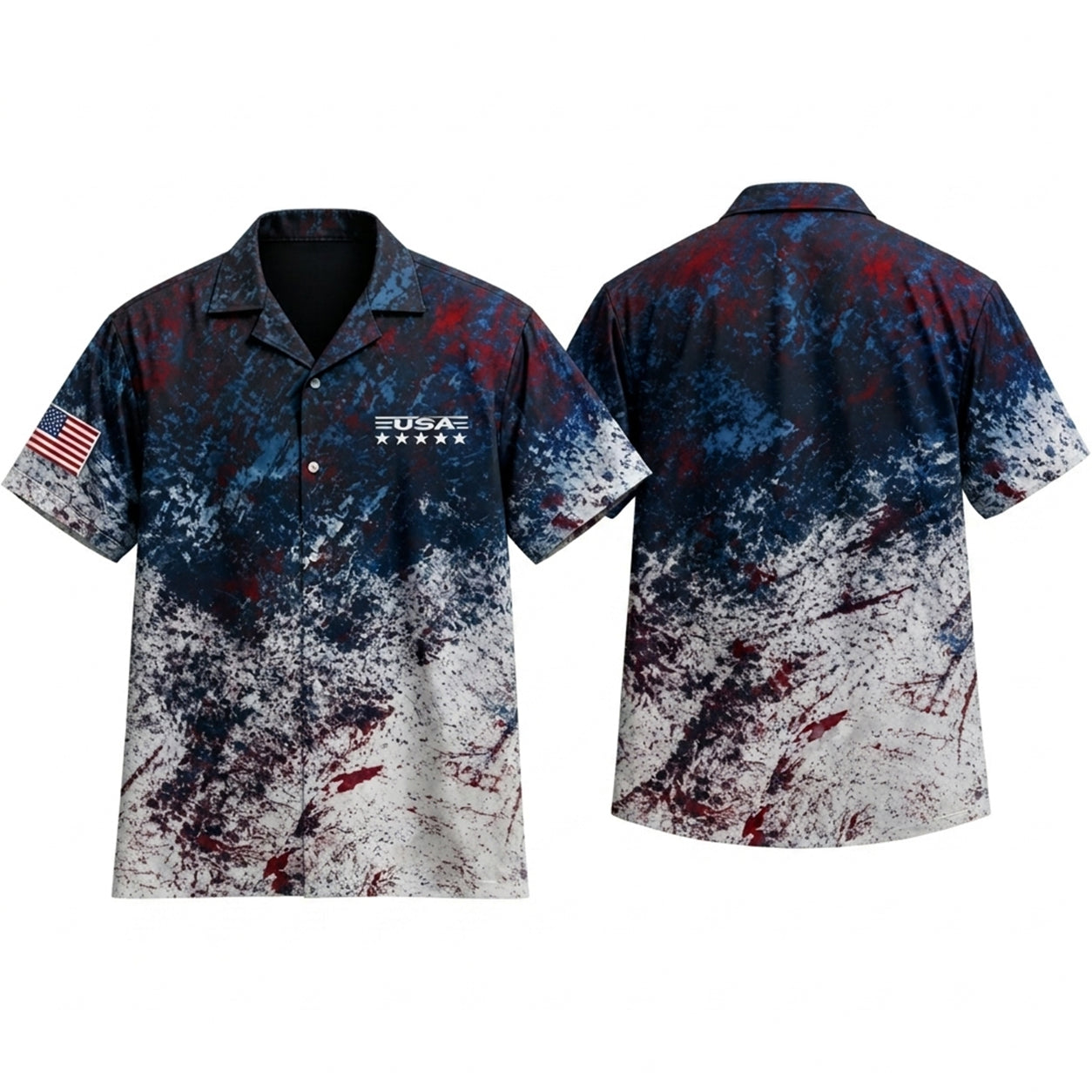 USA Patriotic Hawaiian Shirt American Flag Splash Print 4th July Gift