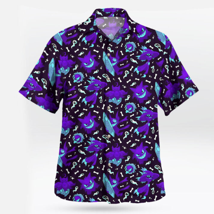Gengar Ghost Squad Purple Hawaiian Shirt