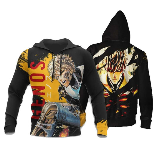 One Punch Man Hoodie One Punch Man Genos Fight Hoodie Black Unisex