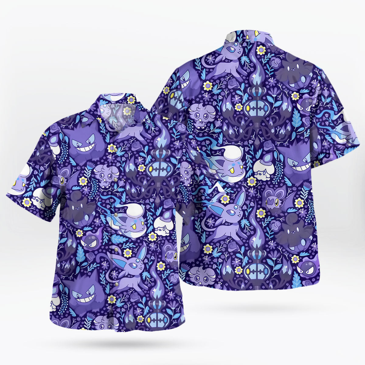 Ghost Type Pokémon Hawaiian Shirt Purple Night Pattern | Tropi Hawaiian Shirts Store