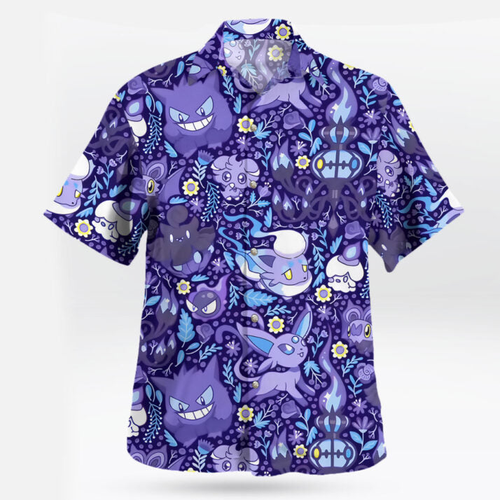 Ghost Type Pokémon Hawaiian Shirt Purple Night Pattern | Tropi Hawaiian Shirts Store