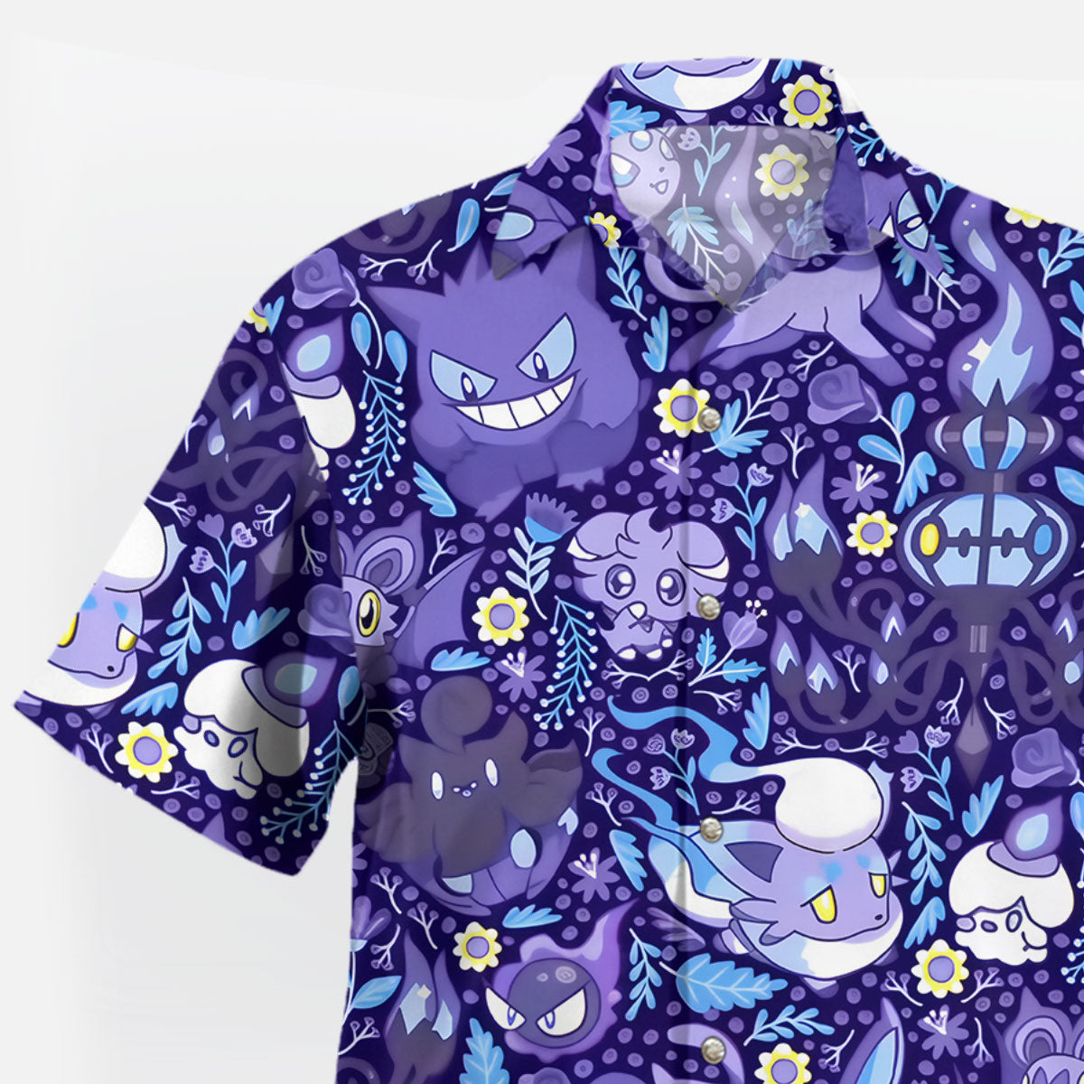 Ghost Type Pokémon Hawaiian Shirt Purple Night Pattern | Tropi Hawaiian Shirts Store