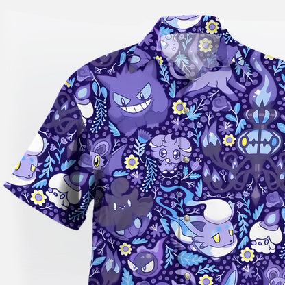 Ghost Type Pokémon Hawaiian Shirt Purple Night Pattern | Tropi Hawaiian Shirts Store