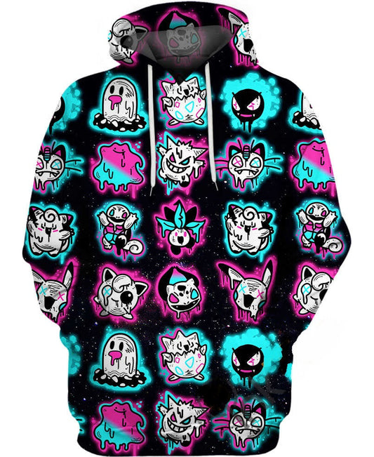 Pokemon Hoodie All Type Pokemon Ghosts Neon Colors Hoodie Black Blue Unisex - Cozy Hoodie For Cold Weather