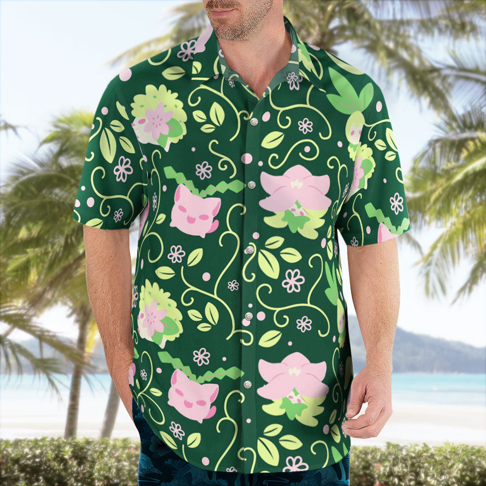 Grass type Pokemon Hawaiian Shirt - Men's Grass Type Pokemon Button Up Shirt