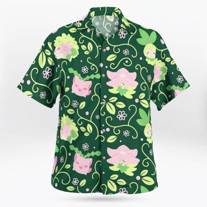 Grass type Pokemon Hawaiian Shirt - Men's Grass Type Pokemon Button Up Shirt