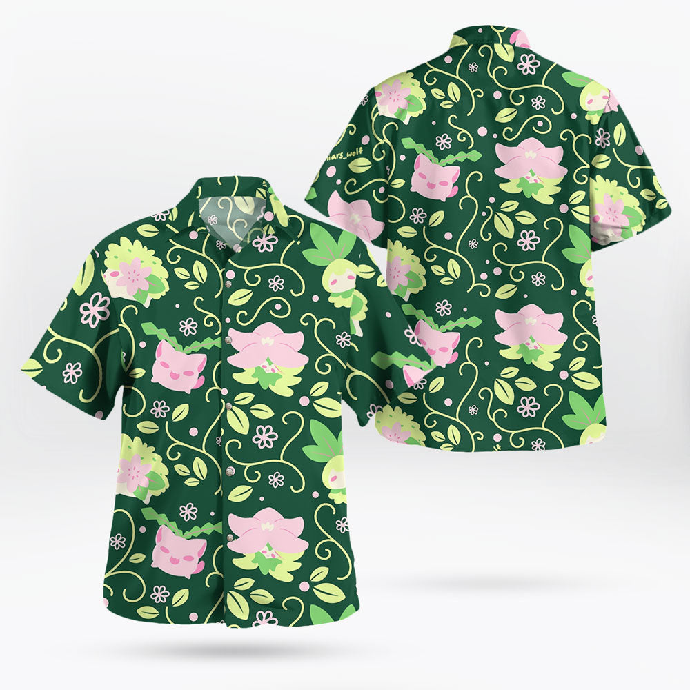 Grass type Pokemon Hawaiian Shirt - Men's Grass Type Pokemon Button Up Shirt