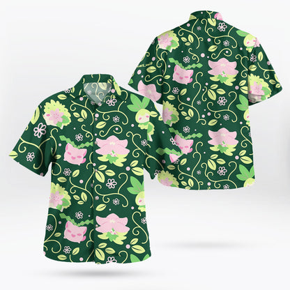 Grass type Pokemon Hawaiian Shirt - Men's Grass Type Pokemon Button Up Shirt