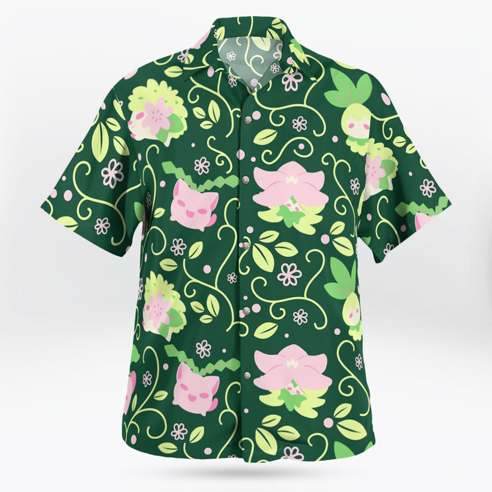 Grass type Pokemon Hawaiian Shirt - Men's Grass Type Pokemon Button Up Shirt