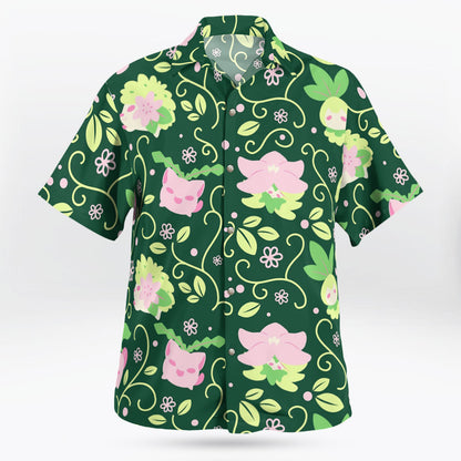 Grass type Pokemon Hawaiian Shirt - Men's Grass Type Pokemon Button Up Shirt
