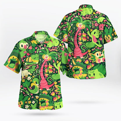 Green Grass Type Pattern Pokemon Hawaiian Shirt For Men And Women - Tropi Hawaiian Shirts