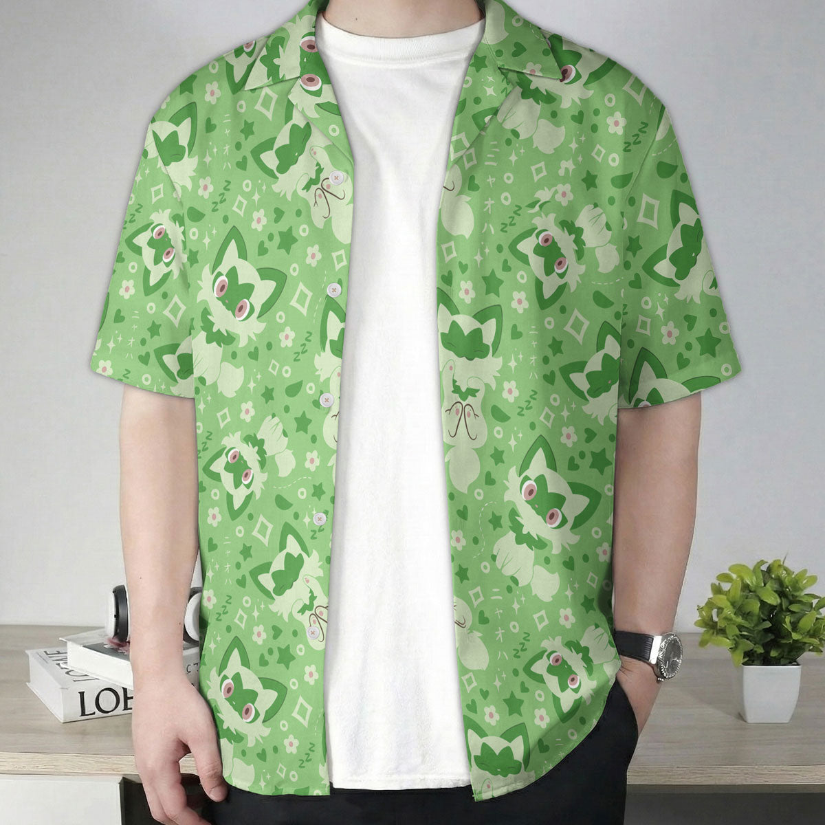 Green Sprigatito Cute Pattern Pokémon Hawaiian Shirt