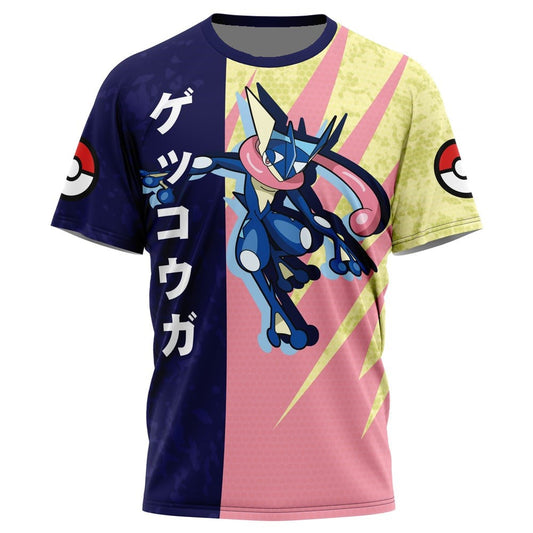 Pokemon T-Shirt Pokemon Greninja Attack Pose T-Shirt Blue Yellow Unisex - Trendy Gift For Men & Women