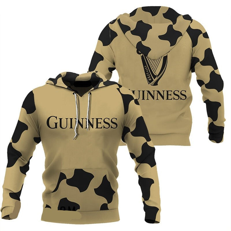 Guinness Hoodie Guinness Beer Spot Pattern Hoodie Black Yellow Unisex - Cozy Hoodie For Cold Weather