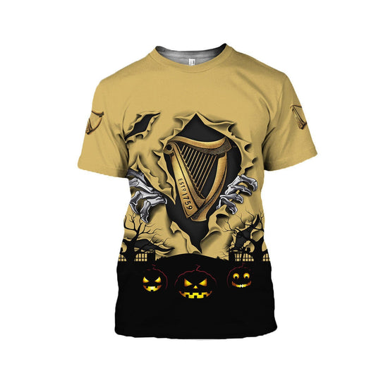 Guinness T-Shirt Guinness Beer Scary Halloween Night T-Shirt Yellow Black Unisex - Trendy Gift For Men & Women