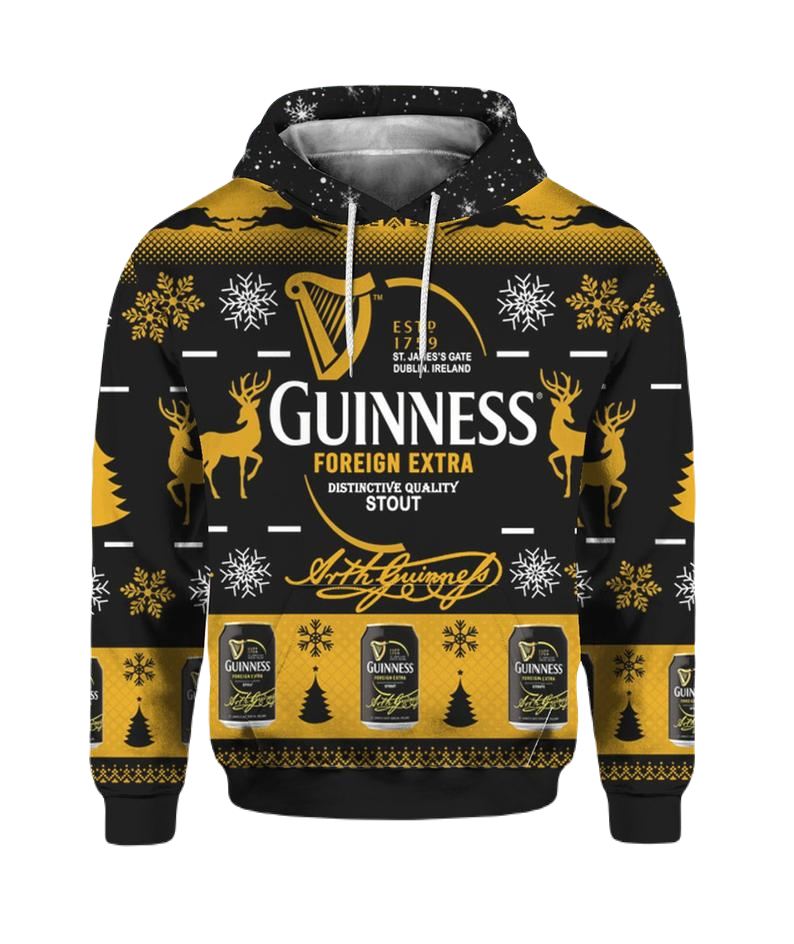 Guinness Hoodie Guinness Foreign Extra Stout Hoodie Black Yellow Unisex - Cozy Hoodie For Cold Weather