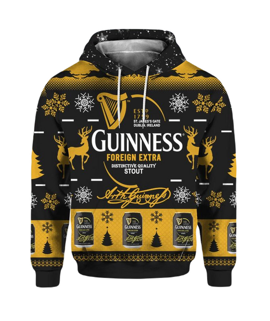 Guinness Hoodie Guinness Foreign Extra Stout Hoodie Black Yellow Unisex - Cozy Hoodie For Cold Weather