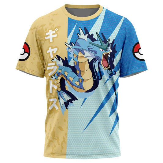 Pokemon T-Shirt Pokemon Gyarados Attack Pose T-Shirt Blue Yellow Unisex - Trendy Gift For Men & Women