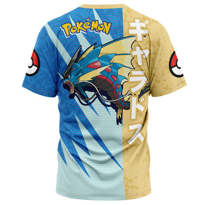 Pokemon T-Shirt Pokemon Gyarados Attack Pose T-Shirt Blue Yellow Unisex - Trendy Gift For Men & Women