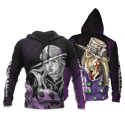 Jojos Bizarre Adventure Hoodie Jojos Bizarre Adventure Gyro Zeppeli Graphic Hoodie Black Purple Unisex - Cozy Hoodie For Cold Weather