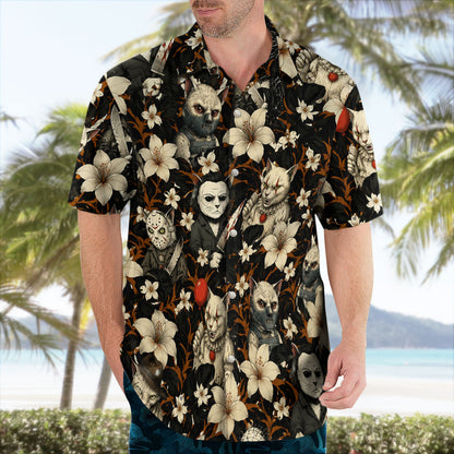 Halloween Horror Icons Floral Hawaiian Shirt