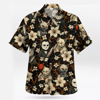 Halloween Horror Icons Floral Hawaiian Shirt